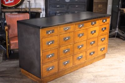 meuble de metier ancien a tiroirs en chene massif