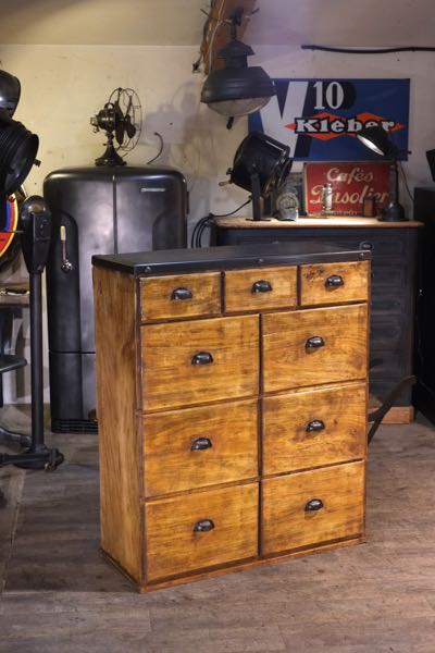 meuble de metier etroit a 9 tiroirs en chene massif