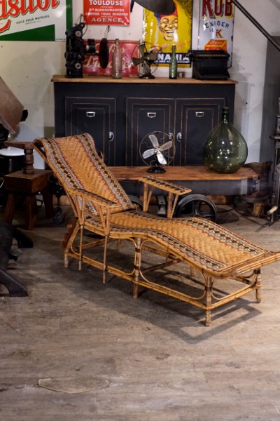 chaise longue ancienne 19ieme siecle en rotin